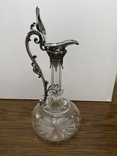 1880-1901 Victorian Silver Plated Cut Glass Claret Decanter W/ Onion Shaped Body picture