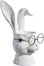 Raz Bunny Rabbit with Glasses Planter Easter Table Piece Distressed White 15.75