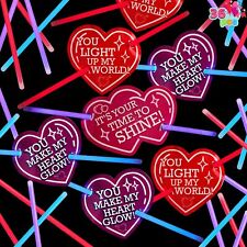 36 Packs Neon Valentines Day Gift Heart Cards with Glow Sticks, Glow Necklaces picture