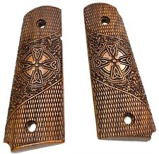 WWII WWI US ARMY COLT M1911 M1911A1 .45 WOODEN PISTOL GRIPS-IRISH CLOVER DESIGNS picture