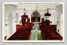 Postcard Interior Bruton Parish Church Williamsburg Virginia, Vintage M13 picture
