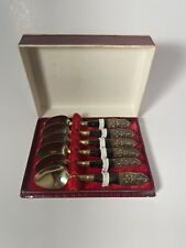 Vintage Thailand Bronze Hors D'oeuvre 6 Piece Spoon Set with Buddha Engraving picture