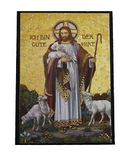 Greek Russian Orthodox Lithograph Wooden Icon Christ Good Shepherd 10x7cm picture
