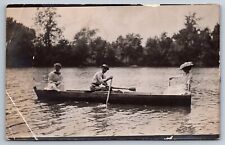 RPPC Lovely Victorian Era Women Man Paddle Boat Peaceful Day On Lake Postcard picture