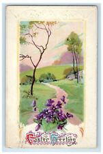 c1910's Easter Greetings Flowers Trees View Embossed Posted Antique Postcard picture