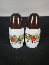 Vintage Gemco Milk Glass Salt & Pepper Shakers French Brown Tops picture