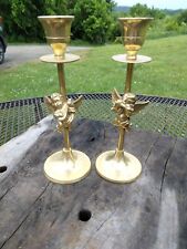 Vintage Brass Cherub Candle Holder Pair picture