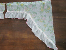 Vintage Curtain Pair Sheer Floral Valance Tier Flowers Triangle Shape O picture