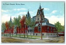 c1910's St. Francis Hospital Dirt Road Building Cross Tower Wichita KS Postcard picture