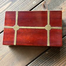 Mid Century Mod Signed Georges Briard Wood Trinket Box Inlaid Brass Rope Design picture