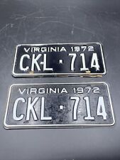 Pair 1972 NOS Virginia License Plate Tag Black White CKL 714 picture
