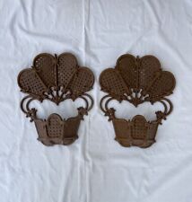 Vintage Burwood Faux Wicker Brown Pocket Sconce Wall Planter 80s Set Of 2 Homco picture