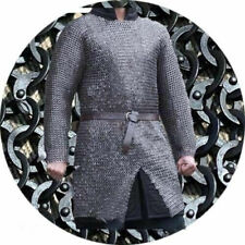 9 mm Chainmail Armor Mild Steel Flat Riveted Large Size Hauberk Chain mail Shirt picture