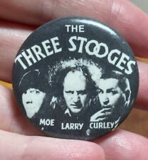 1983 Vintage The Three Stooges Moe Larry Curley Badge Button Pin 1.5 Inch picture