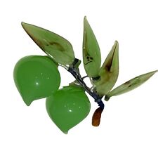 Vintage Decorative Chinese Carved Green Jade Plums with Glass Leaves picture