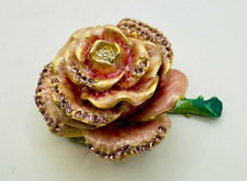 Bejeweled Rose Trinket Box. Hand Painted Pink Enamel picture