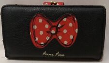 Disney Parks Minnie Mouse Black Leather Wallet Clutch Polka Dot Bow Red Interior picture