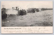 Marinette Wisconsin WI Green Bay Breakwater Stormy Waters Waves 1906 Postcard picture