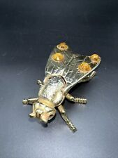 Vintage Brass Colored  Fly Ashtray Or Trinket Box Super Detailed W/Faux Gems 4in picture