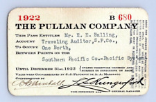 1922 THE PULLMAN CO. SP. COTRAVELING AUDITOR. RAILROAD PASS picture
