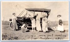 Postcard RPPC NE Crofton Nebraska Ladies Wait While Man Fixes Car 1910s P8N picture
