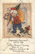 XMAS 1927 Christmas Greetings Little Man Antique Postcard 2c stamp Vintage picture