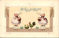 Easter Postcard Children Pussy Willow Colored Eggs Chickens Baskets of Eggs picture