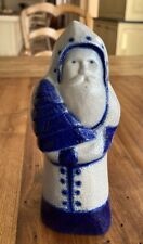 Vintage Eldreth Blue And Gray Salt Glaze Santa With Christmas Tree Signed 1999 picture