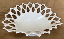 Vintage Large Milk Glass  Bowl Candy Dish With Open Lace Lattice Pattern Mint picture