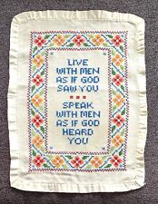 VINTAGE EMBROIDERED CROSS STITCH SAMPLER Live / Speak as if GOD saw you picture
