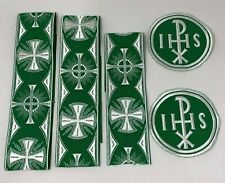 PX Chi Rho Cross Vestment Emblems + Banding White on Green (7Pcs.) Lot /  Bundle picture