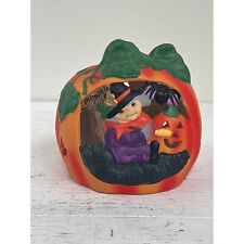 Vintage Halloween 1980s Ceramic Witch Ghost Witch Pumpkin Candle Holder picture