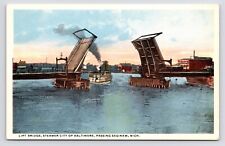 1920s~City of Baltimore Steamer Passing River Locks~Saginaw MI Michigan~Postcard picture