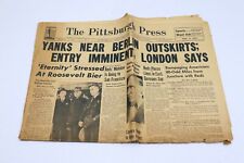 Vintage Apr 15 1945 WWII Pittsburgh Press Newspaper Death of FDR picture