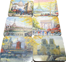 Set of 6 Scenic Drink Coasters Paris France Landmarks Eiffel Tower Moulin Rouge picture
