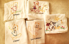 VTG Set/5 Cats Days Dish Towels Embroidered Retro Kitchen Country All Cotton picture
