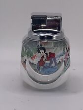 Vtg Chinese Glass Table Lighter Glamorous Geishas Colorful Flora Silver Finish picture