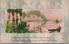 Vintage 1910s GIBSON ART DECO Greetings Postcard Fishing / Lake Scene - UNUSED picture