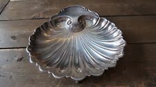 VINTAGE Family Crest CRESCENT SILVER PLATED SCALLOP SHELL BOWL FISH FEET 10.5