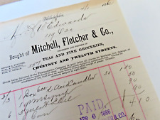 Vintage 1886 Bill Head/Receipt*Mitchell, Fletcher*Teas Groceries*Phila, PA (J10) picture
