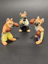 Vtg Miniature Ceramic Figurines - 2 Boxing Boxer Dogs & 1 Waiter - Made in Japan picture