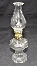 Vintage Retro Clear Glass Mini Oil Lamp Octagon Base w/Beaded Chimney 7
