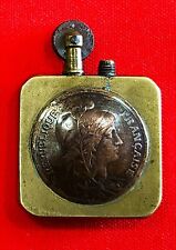 NICE UNIQUE TYPE WWI ERA EUROPEAN TRENCH ART LIGHTER WITH FRENCH 10 CENTIME COIN picture