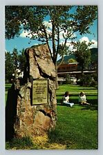Jackson WY-Wyoming, John Colter Park, Plaque in Park, Vintage Postcard picture