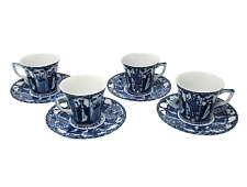 8 Pc Antique Fine Porcelain Demitasse Cups and Saucers  Blue & White Long Eliza picture