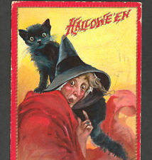 Halloween Witch 1911 Frances Brundage CANADA Raphael Tuck 174 Black Cat PostCard picture