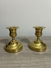 Pair of Baldwin Smithsonian 3.5” Round Base Shiny Brass Candlesticks Vintage picture