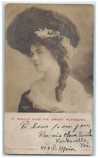 1906 Woman Big Hat Curly Long Hair Studio Portrait RPO RPPC Photo Postcard picture