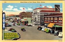 Globe, AZ Arizona  BROAD STREET SCENE  Edison Co~Fox~Hotel  1948 Linen Postcard picture