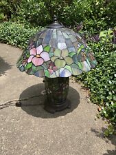 Vintage Tiffany Style - Stained Glass Mosaic Table Lamp with Lit Base Floral 21” picture